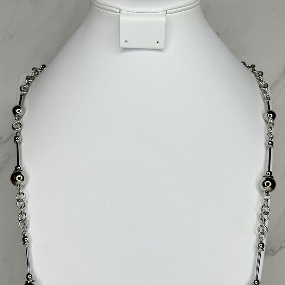 Chico's Silver Tone Beaded Long Chain Link Necklace ✨ - Picture 4 of 14